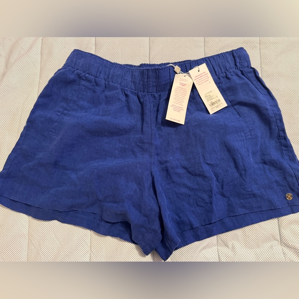 NWT Lilly Pulitzer Lilo Linen shorts in Martinique Blue X Blue Size Large